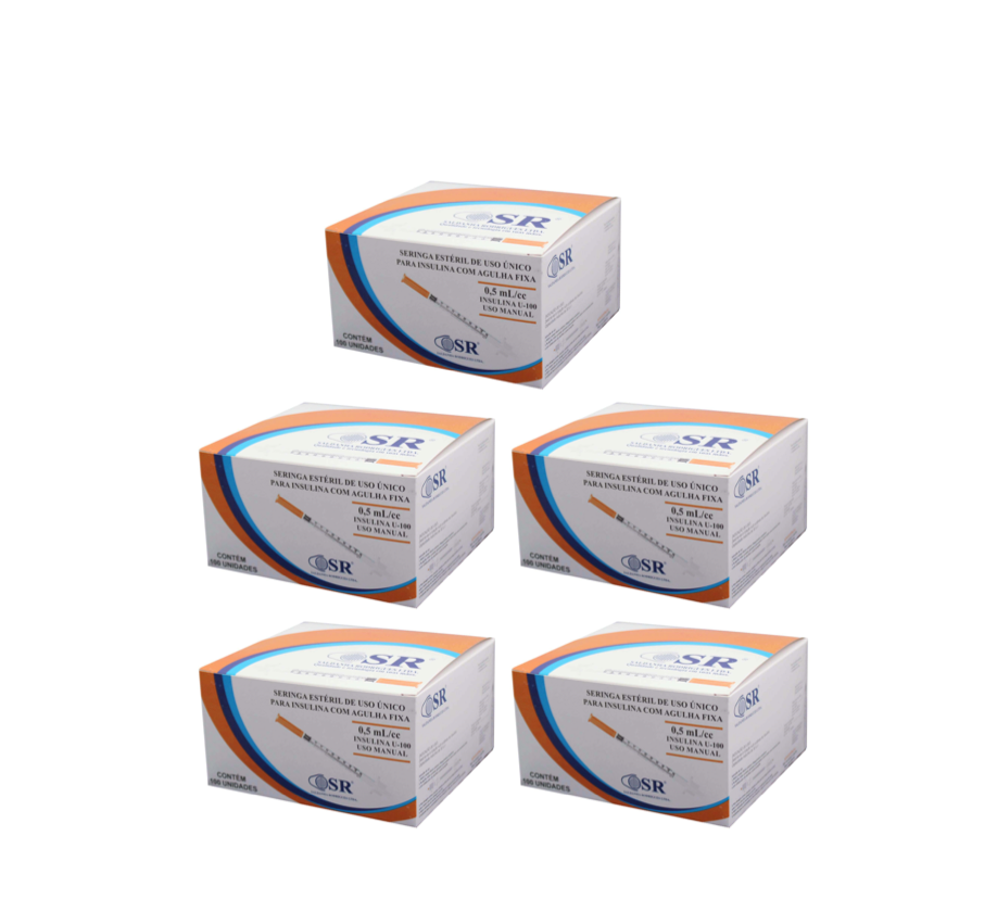 Seringa Insulina 0,5ml 6mm X 0,25mm Ultrafina (50ui) - 500 Seringas - SR