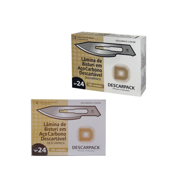 Lâmina de bisturi Número 24 - aço carbono - esterilizada - 200 lâminas - DESCARPACK