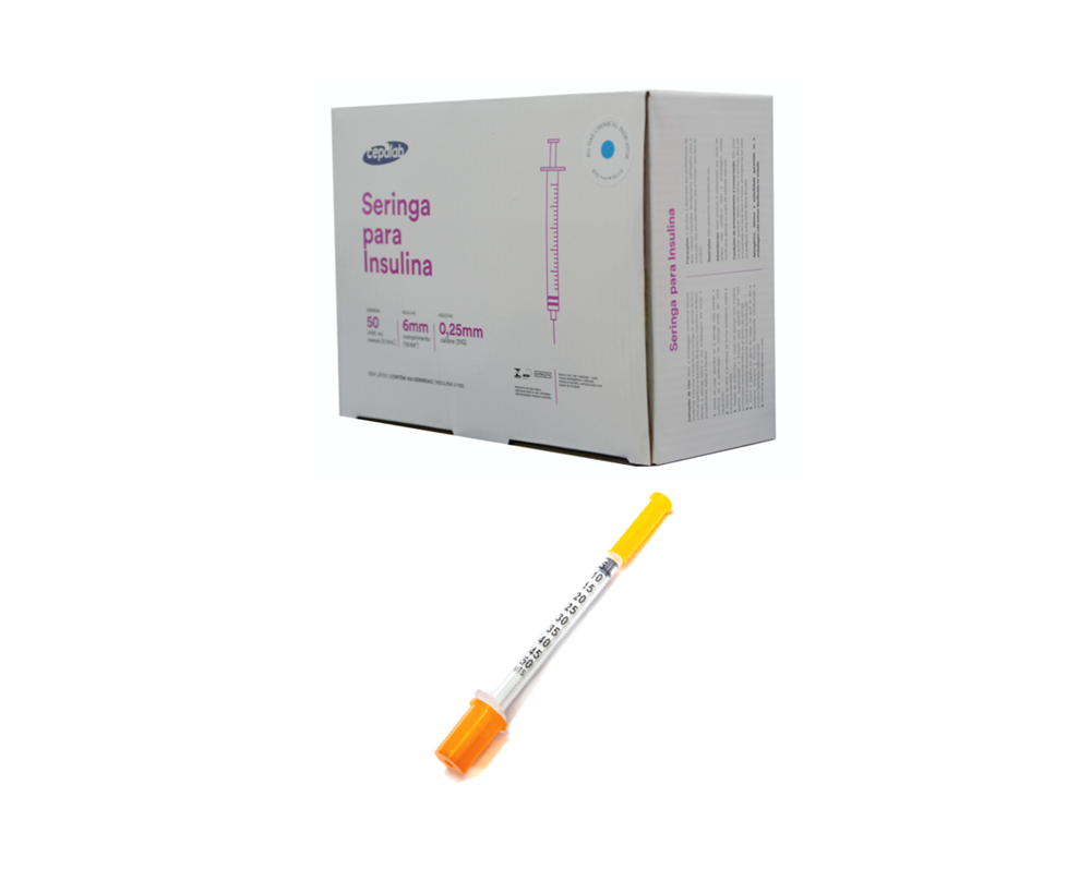 Seringa Para Diabete (idoso - pele sensível) 0,5ml 6mm X 0,25mm Ultrafina (50ui) - CEPALAB