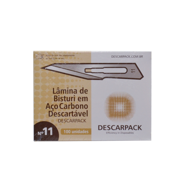 Lâmina de bisturi Número 11 - aço carbono - esterilizada - 100 lâminas - DESCARPACK