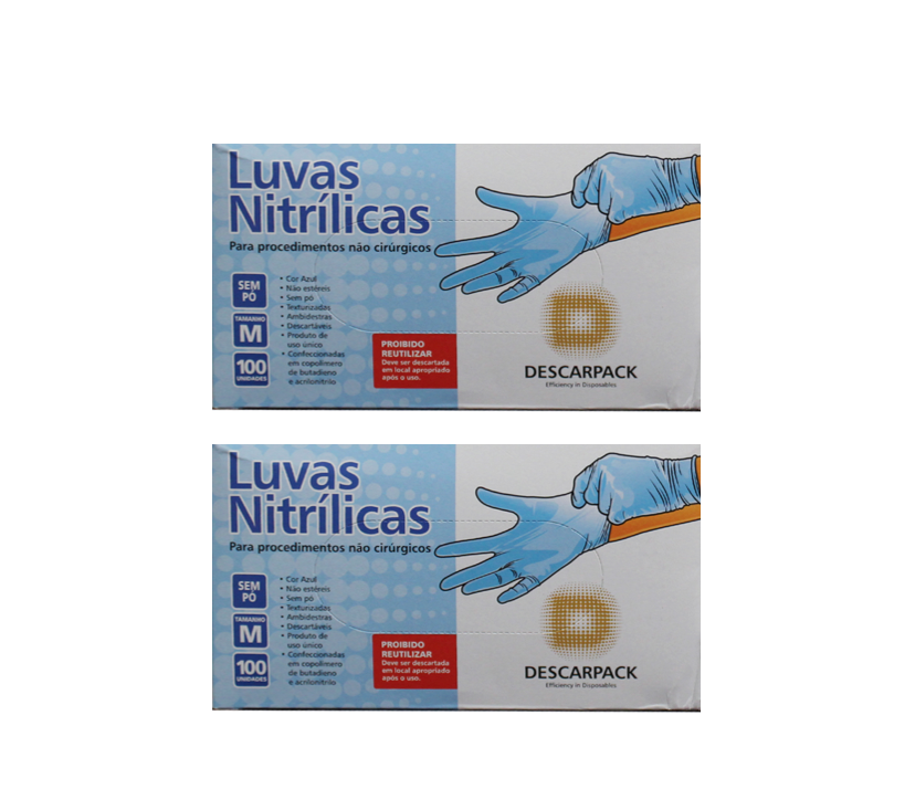 Luva nitrílica azul sem pó - tamanho M (médio) - 200 luvas - DESCARPACK
