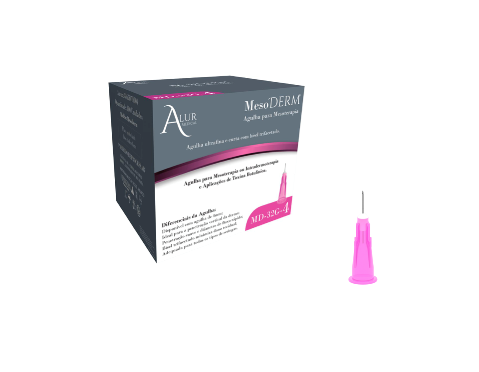 Agulha 32G - agulha de Lebel - 4mm x 0,23mm - 100 agulhas - Estética avançada - ALUR MEDICAL