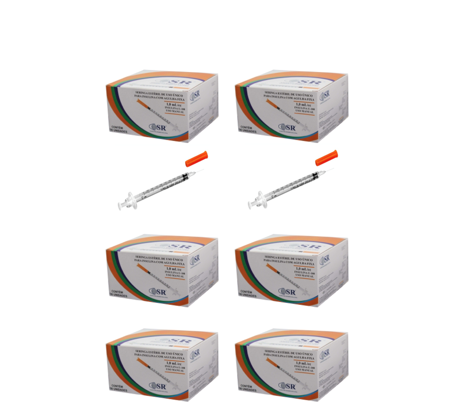 Seringa Insulina 1ml 6mm X 0,25mm Ultrafina (100ui) - 600 Seringas - SR