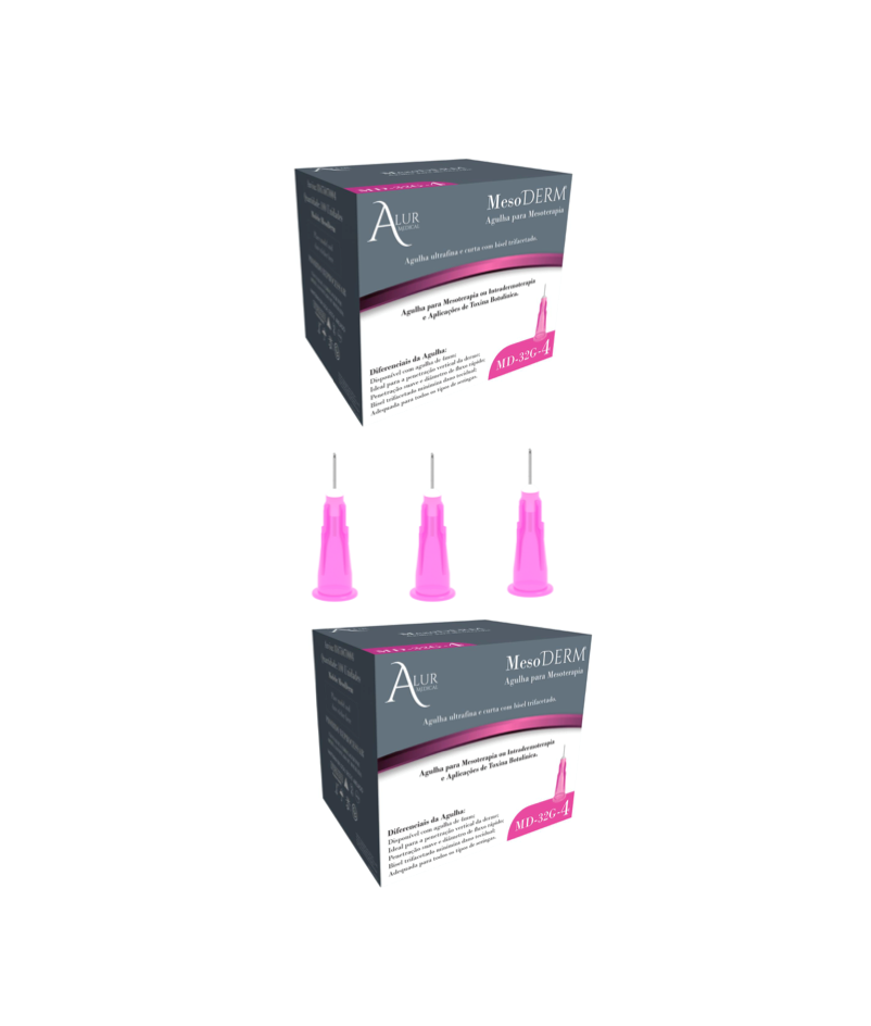 Agulha 32G - agulha de Lebel -  4mm x 0,23mm - 200 agulhas - Estética avançada - ALUR MEDICAL
