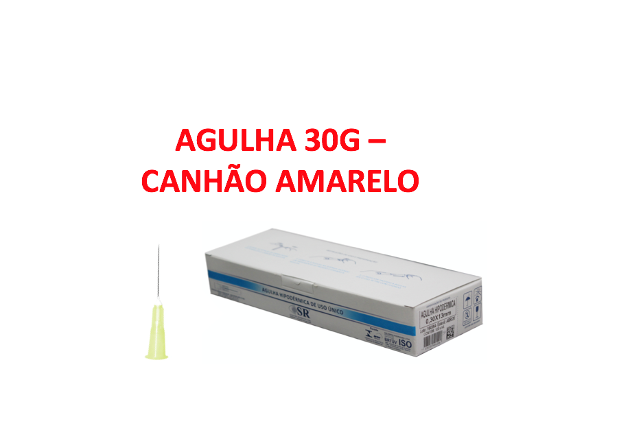 Agulha 30G Botox 13mm x 0,30mm - (canhão amarelo) - 100 agulhas