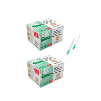 Agulha 21G 1 - 30mm x 0,80mm - 200 agulhas (canhão verde) - DESCARPACK