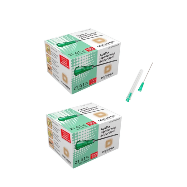 Agulha 21G 1 - 30mm x 0,80mm - 200 agulhas (canhão verde) - DESCARPACK