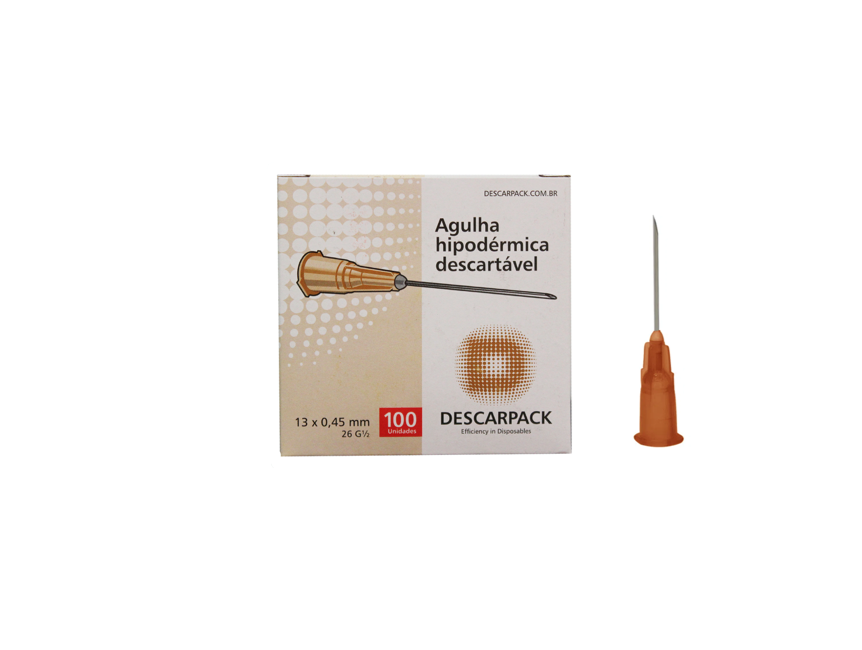 Agulha 26G 1/2 - 13mm x 0,45mm - 100 agulhas - Estética avançada - DESCARPACK