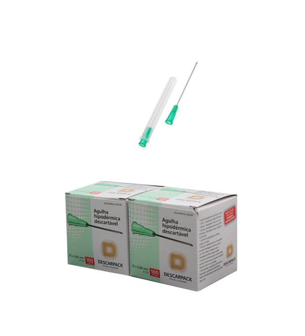 Agulha 21G 1 - 25mm x 0,80mm - 200 agulhas (canhão verde) - DESCARPACK
