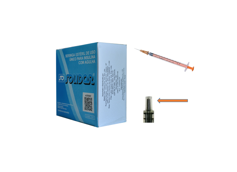 Seringa Insulina 1ml 13mm X 0,45mm (100ui) - Resíduo Zero - 100 Seringas - SOLIDOR
