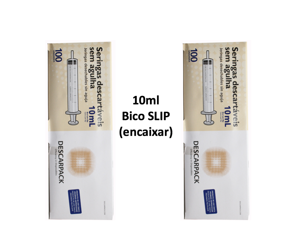 Seringa 10ml sem agulha - Bico SLIP (encaixar) - 200 SERINGAS - DESCARPACK