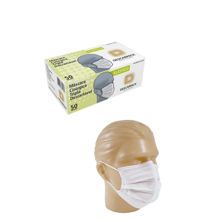 Máscara cirúrgica descartável tripla proteção com filtro - 50 máscaras - DESCARPACK