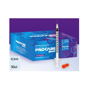 Seringa Insulina Ultrafina 0,5ml 6mm X 0,25mm (50ui) - PROCARE