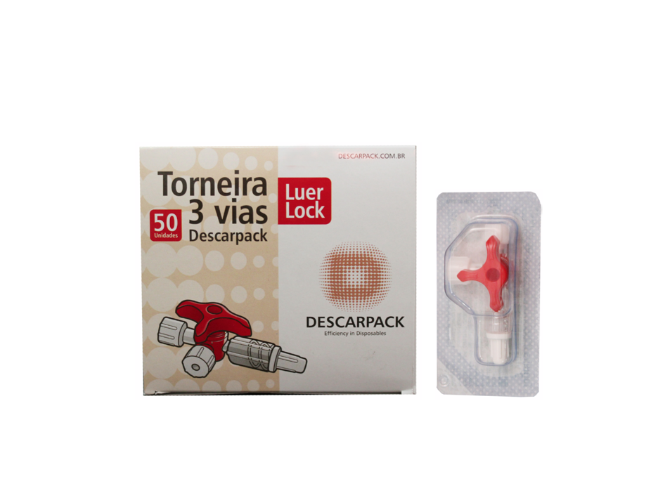 Torneirinha 3 vias - three way - transferência de ácido hialurônico - 50 unidades - DESCARPACK