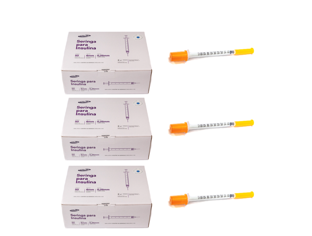 Seringa Insulina 0,5ml 6mm X 0,25mm Ultrafina (50ui) - 300 Seringas - CEPALAB