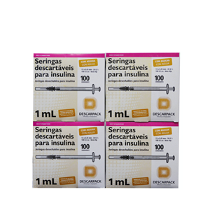 Seringa Botox - 1ml 13mm X 0,45mm (100ui) Resíduo Zero Agulha removível - 400 Seringas - DESCARPACK