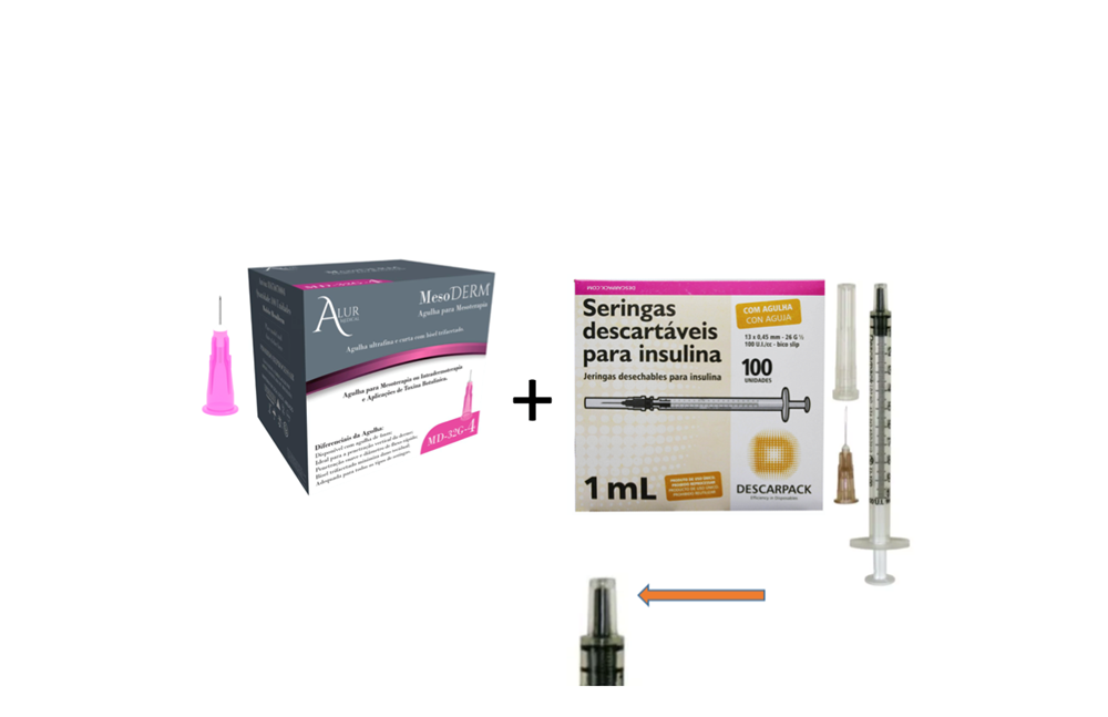 Agulha 32G x 4mm Lebel - ALUR + Seringa Resíduo Zero agulha removível 1ml 13mm x 0,45mm (100ui)