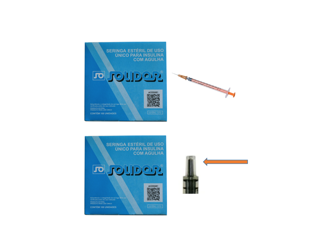 Seringa Insulina 1ml 13mm X 0,33mm (100ui) - Resíduo Zero - 200 Seringas - SOLIDOR