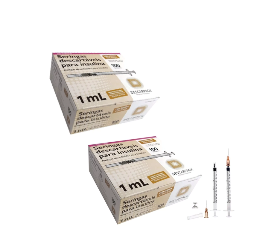 Seringa Botox - 1ml 13mm X 0,45mm (100ui) Resíduo Zero Agulha removível - 200 Seringas - DESCARPACK