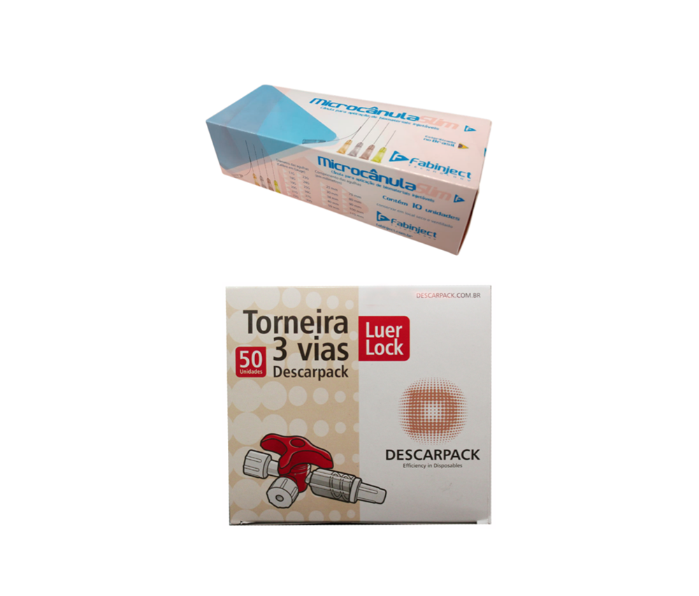Cânula 22G x 50mm (10x) FABINJECT + 50 Torneirinhas (03 vias) LOCK - DESCARPACK