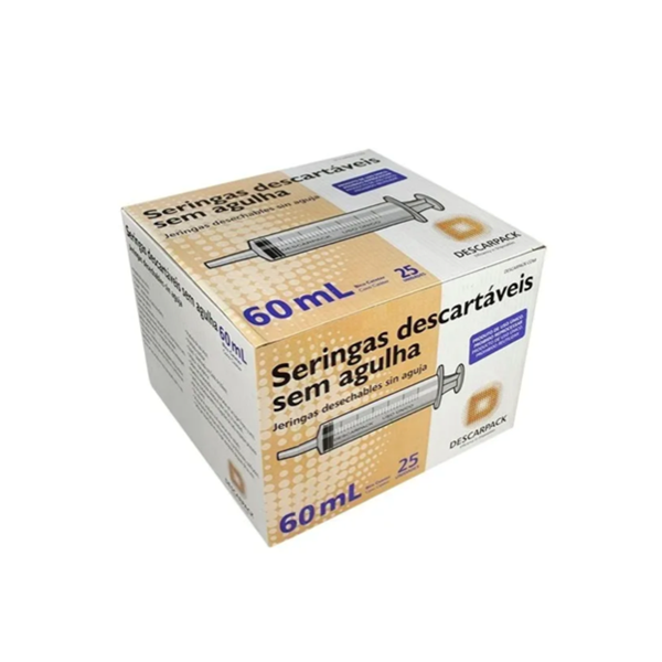Seringa 60ml sem agulha - Bico CATÉTER - 25 Seringas - DESCARPACK