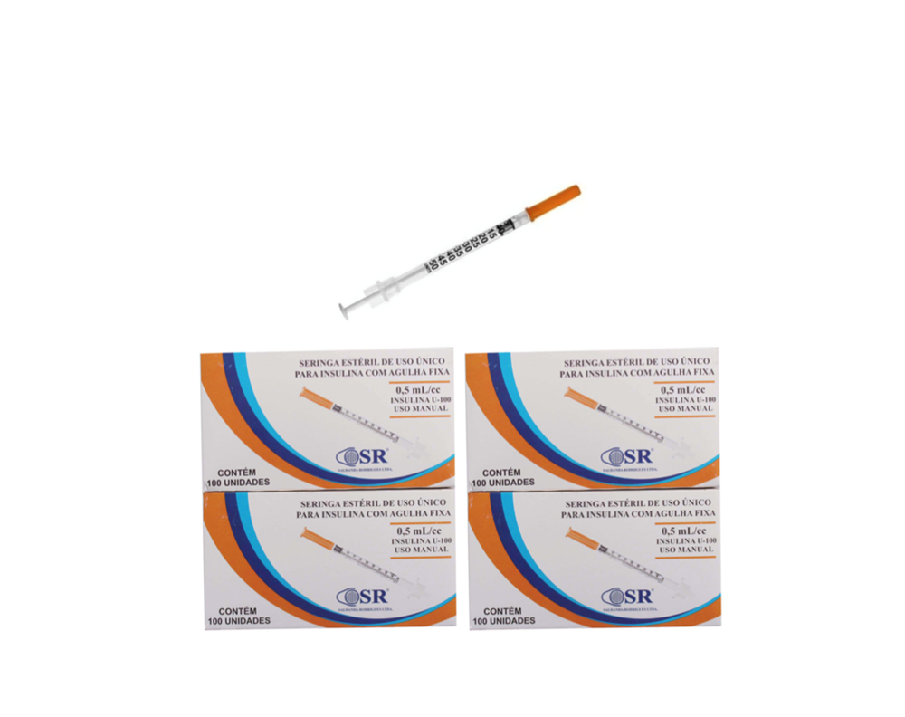 Seringa Insulina 0,5ml 6mm X 0,25mm Ultrafina (50ui) - 400 Seringas - SR
