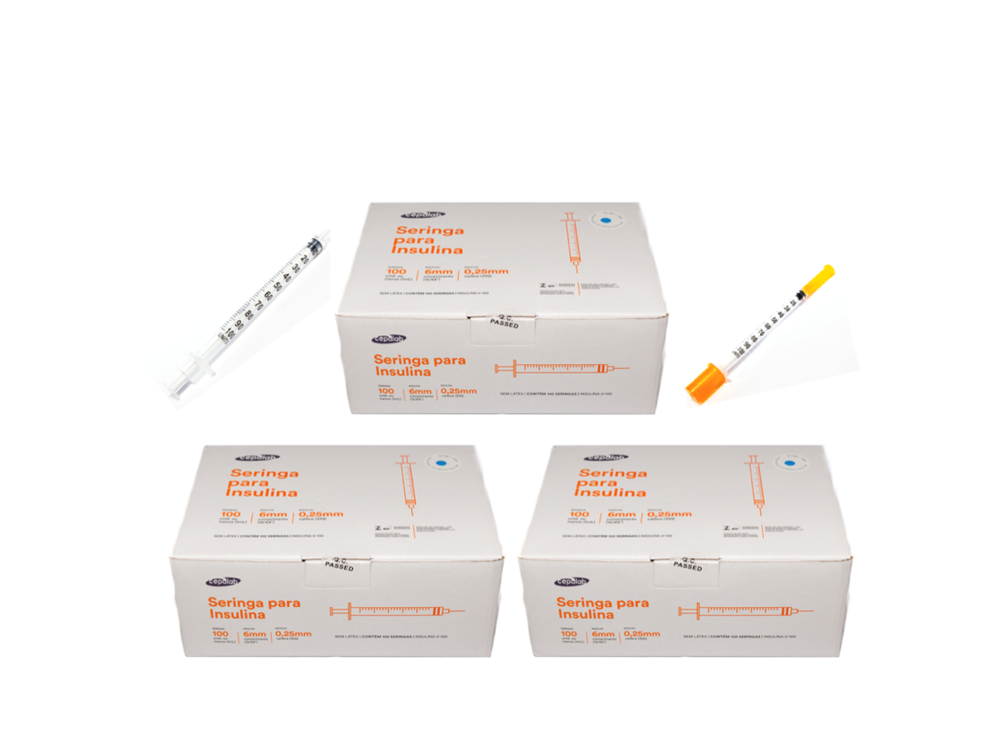 Seringa Aplic. de GH (somatropina) 1ml 6mm X 0,25mm (100ui) - 300 Seringas - CEPALAB