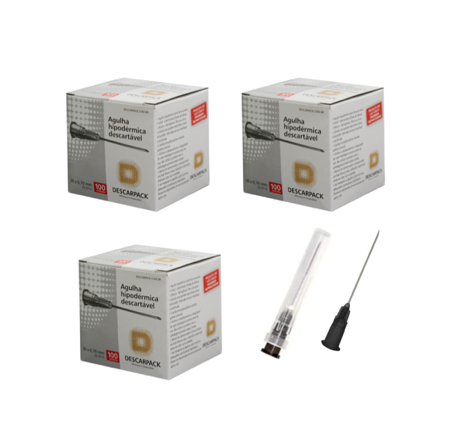 Agulha 22G 1 - 30mm x 0,70mm - 300 agulhas - DESCARPACK
