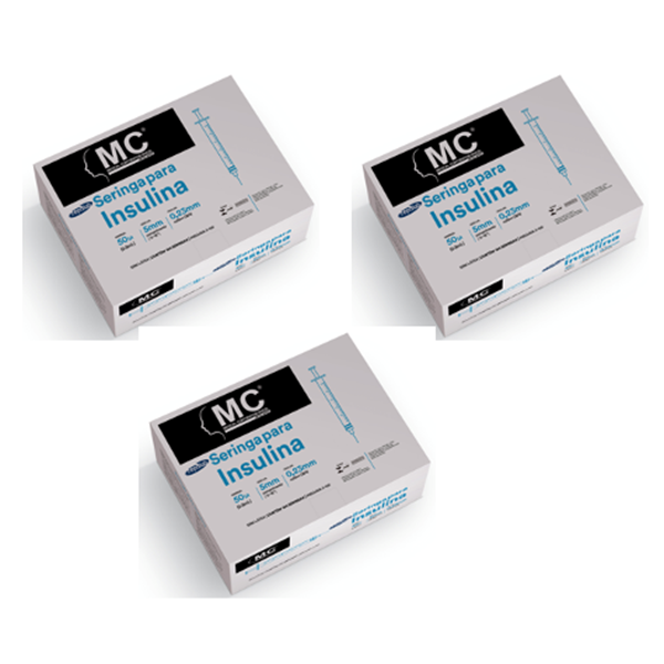 Seringa Insulina 0,5ml 5mm X 0,23mm (50ui) - 300 Seringas - MEDICAL