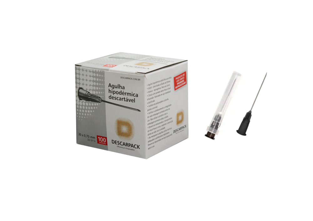 Agulha 22G 1 - 30mm x 0,70mm - 100 agulhas - DESCARPACK