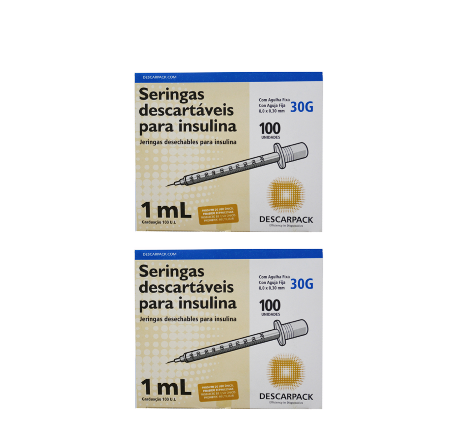Seringa Insulina 1ml 8mm X 0,3mm (100ui) - 200 Seringas - DESCARPACK