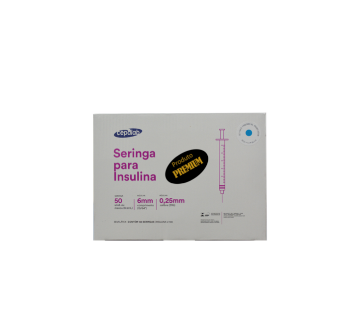 Seringa Insulina 0,5ml 6mm X 0,25mm Ultrafina (50ui) - CEPALAB.