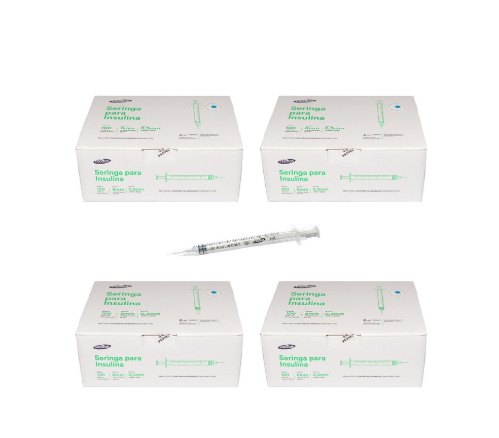 Seringa Insulina (PREMIUM) 1ml 8mm X 0,3mm (100ui) - 400 Seringas - CEPALAB