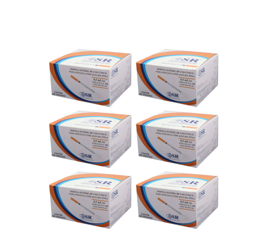 Seringa Insulina 0,5ml 6mm X 0,25mm Ultrafina (50ui) - 600 Seringas - SR