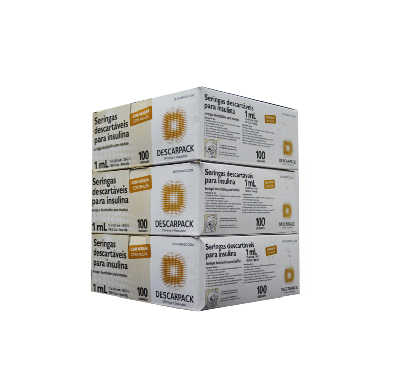 Seringa Botox - 1ml 13mm X 0,45mm (100ui) Resíduo Zero Agulha removível - 300 Seringas - DESCARPACK