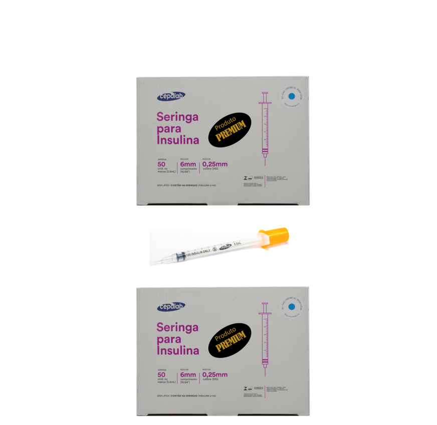 Seringa Insulina 0,5ml 6mm X 0,25mm Ultrafina (50ui) - 200 Seringas - CEPALAB