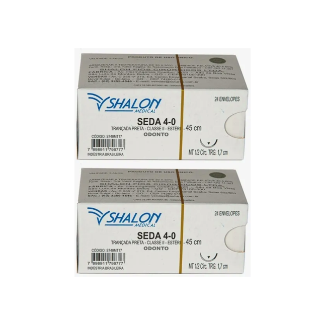Fio seda 4-0 cirúrgico 45cm - agulha TRG (cortante) 1,7cm MT 1/2 circ  - 2cxs (48 env.) - SHALON