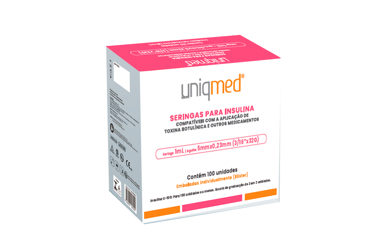 Seringa Botox 1ml 5mm x 0,23mm 32g (100ui) - 100 Seringas - UNIQMED