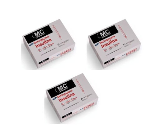 Seringa Insulina 0,3ml 5mm X 0,23mm (30ui) - 300 Seringas - MEDICAL