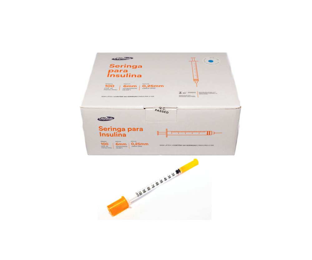 Seringa Insulina Ultrafina 1ml 6mm X 0,25mm (100ui) - CEPALAB