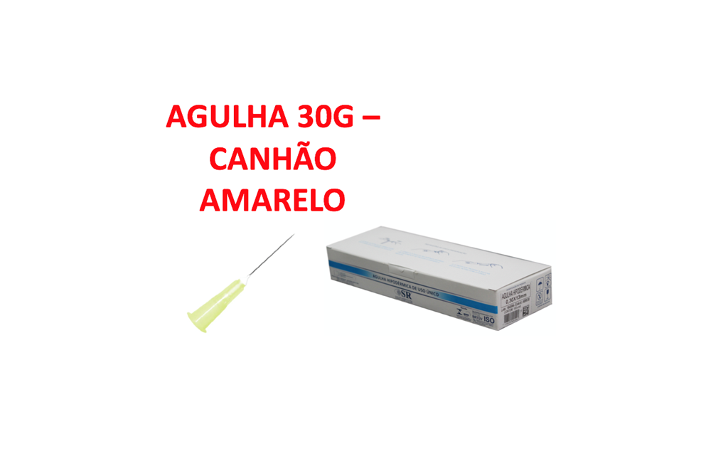 Agulha 30G - 13mm x 0,30mm - 100 agulhas - Estética avançada (canhão amarelo)