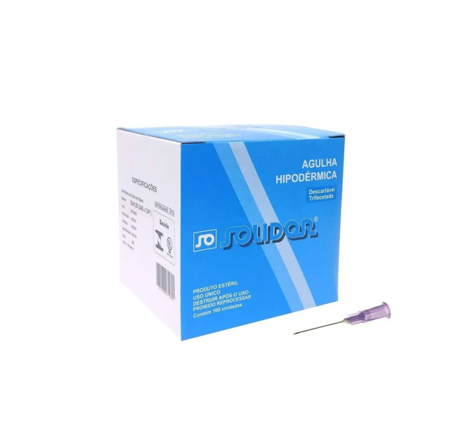 Agulha 24G 3/4 - 20mm x 0,55mm - 100 agulhas - Estética avançada - SOLIDOR