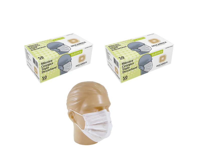 Máscara cirúrgica descartável tripla proteção com filtro - 100 máscaras - DESCARPACK