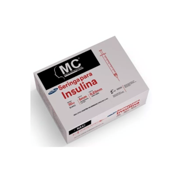 Seringa Insulina 0,3ml 5mm X 0,23mm (30ui) - 100 Seringas - MEDICAL
