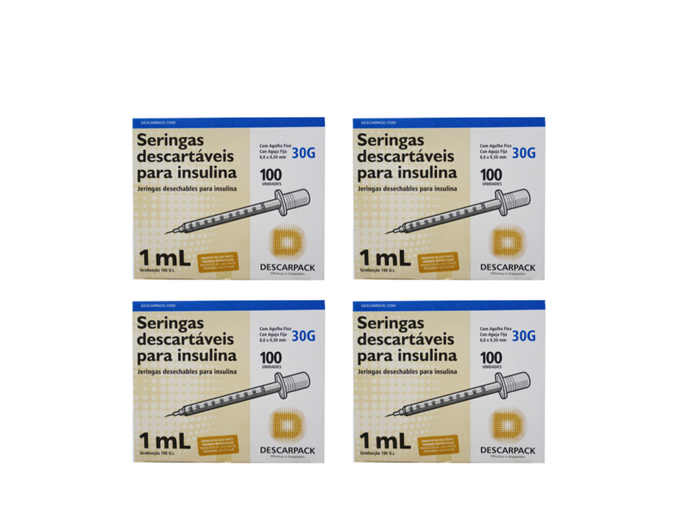 Seringa Insulina 1ml 8mm X 0,3mm (100ui) - 400 Seringas - DESCARPACK