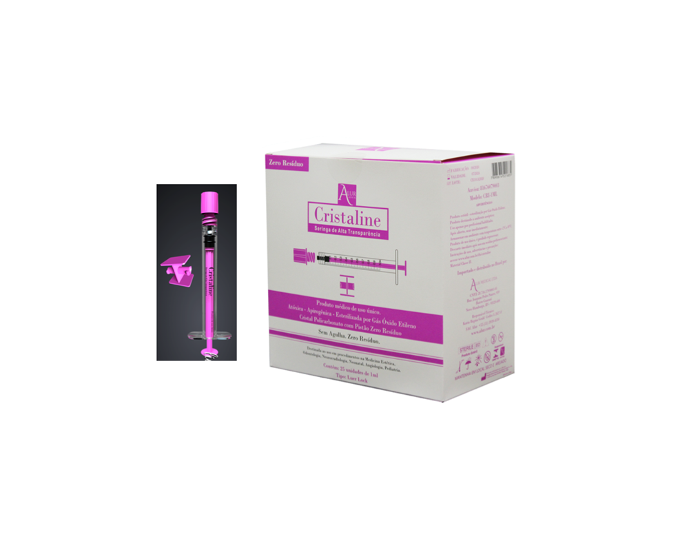 Seringa Cristaline Policarbonato 1ml Resíduo Zero - 25 Seringas