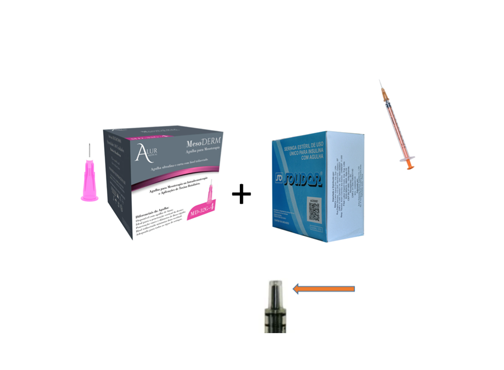 Agulha 32G x 4mm Lebel - ALUR + Seringa Resíduo Zero agulha removível 1ml 13mm x 0,45mm (100ui)