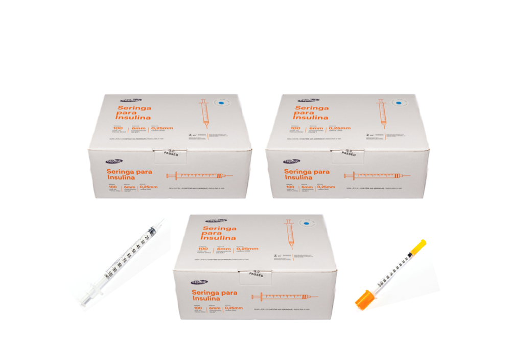 Seringa Insulina 1ml 6mm X 0,25mm Ultrafina (100ui) - 300 Seringas - CEPALAB