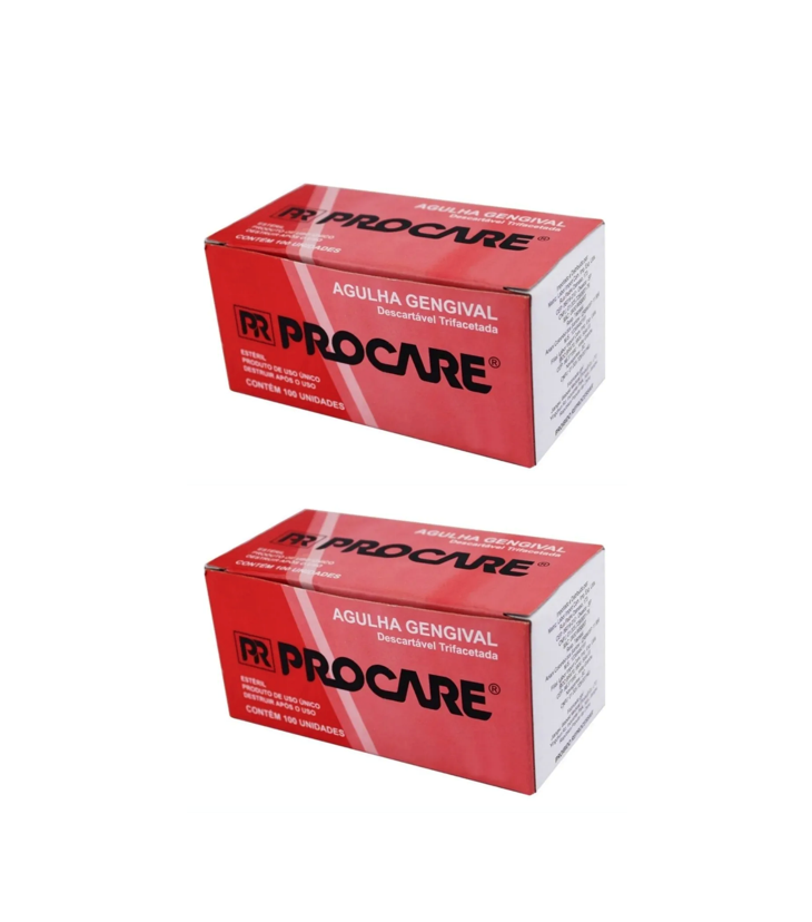 Agulha Gengival Longa 27g - 200 Agulhas Aço Inox Siliconizado - PROCARE
