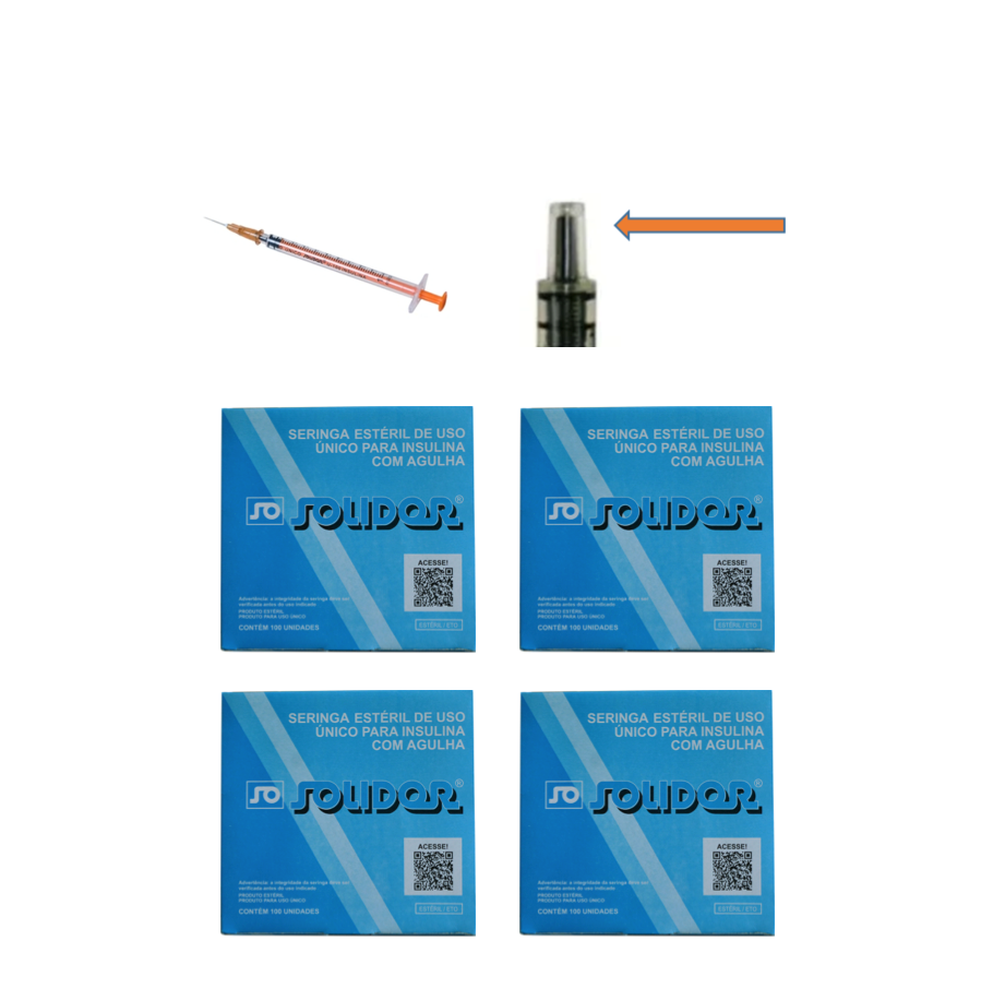 Seringa Botox - 1ml 13mm X 0,33mm (100ui) - Resíduo Zero - Agulha removível - 400 Seringas - SOLIDOR